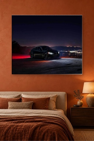Fida Gece Şehir Işıklarında Siyah Bmw M3 Canvas Tablo