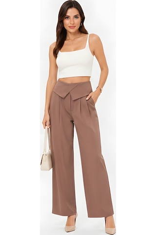Lili Woman Kadın Drapeli Yüksek Bel Wide Leg Pantolon Kahve 51296