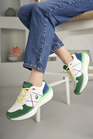 Benetton 10044 Beyaz Yeşil Memory Foam Kadın Sneakers