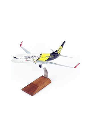 Thy051 1/100 Ölçek, Thy Borissia Dortmund Logolu B737-800 Yolcu Uçağı, Sergilemeye Hazır Ahşap Standlı Model-56300