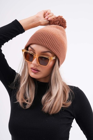 Peluş Ponponlu Bere Kahve