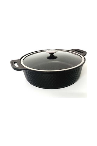 Trıana - 3631 - 2 Parça Biogranit Döküm, 26 Cm - 3,4 Litre, Tencere Siyah Gövde, Platin Detay Siyah