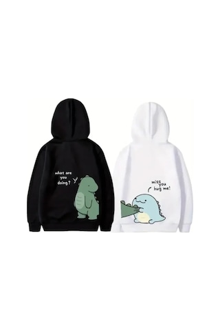 Efnaz Style Sevgililer Günü Baskılı Oversize Kapüşonlu Sweatshirt Hoodie - Siyah