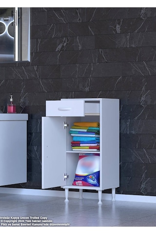 Eliusta Fre 50 Cm Çok Amaçlı Dolap 1 Raflı Tek Çekmeceli Banyo Mutfak Dolabı 50x88x32,5 Cm Organizer Dolap Beyaz