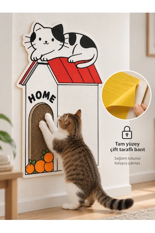 Beylini Dekoratif Kedi Tırmalama Halısı Yapışkanlı Duvar Tipi Baskılı Kedi Tırmalama Matı Mobilya Duvar Koruyucu