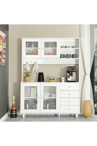 Pasific Home Grano Kahve Köşesi Çok Amaçlı Kiler Dolabı, 140 cm, Parlak Beyaz