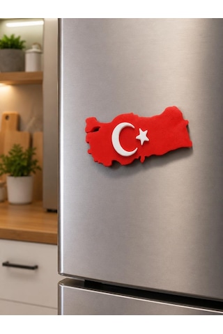 Magnet Buzdolabı Magneti Türkiye Haritası Türk Bayraklı Hediyelik Dekoratif 9 X 4,5 Cm