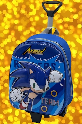 Tezzgelsin Kirpi Sonic 2-6 Yaş Anaokulu Kreş 5d Kabartmalı Çekçekli Tekerli Sırt Çantası Ve Okul Çantası Çok Renkli