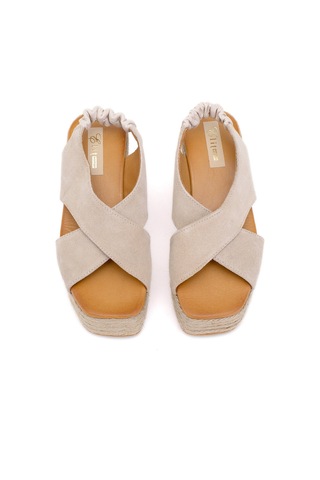 Elit Rosabelle Kadın Hakiki Süet Deri Dolgu Topuk Sandalet Bej Bej