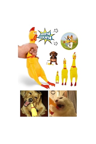 Petshop Eğitici Dayanıklı Sesli Isırma Çiğneme Sert Ses Çıkaran Tavuk Kedi Köpek Oyuncağı 30 Cm