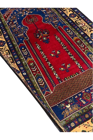 El Dokuma Sıfır Taşpınar Halısı 142x240 Lacivert Kırmızı Kök Boya %100 Yün Halı