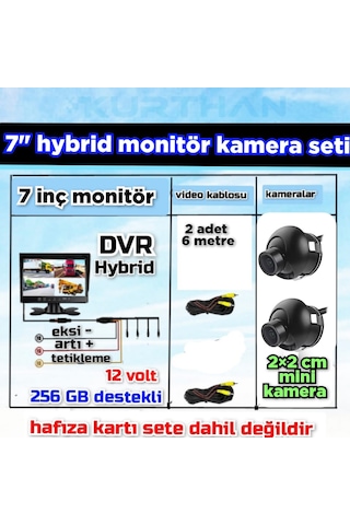 2 Adet 2 2 Cm Mini Kamera Ve 7 İnç Dvr Monitör 12 Volt 256 Gb