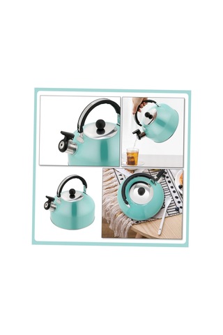 Soba İçin Mavi Paslanmaz Çelik Çay Su Isıtıcısı - Ergonomik Saplı 2 Litre Islıklı Çaydanlık Inox