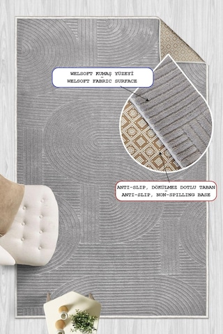Yumuşak Dokulu İskandinav Dekoratif Kaymaz Taban Yıkanabilir Yolluk Antre Hol Halısı Salon Halısı Gri