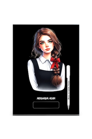 Siyah Sayfalı Defter A4-a5 Güzel Kız 60 Sayfa Beyaz Kalem Hediy