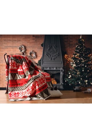 Vicuna Home Glow Pamuklu Yılbaşı Battaniyesi Çok Renkli 200 x 220