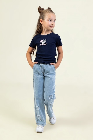 Bellamio Kids Kalp Nakışlı Beli Lastikli Kız Çocuk Kot Pantolon