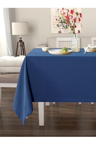 Körfez Mavisi Masa Örtüsü Kadife Dokulu Leke Tutmaz Körfez Mavisi