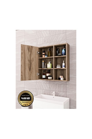 Dalin Tek Kapak Aynalı Banyo Dolabı Raflı Mdf Kahverengi