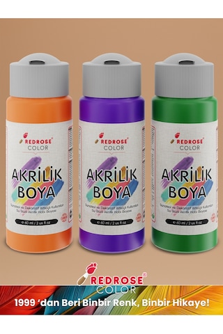 Red Rose Turuncu-mor-yeşil Akrilik Boya 3'lü Set 3 x 60 ML