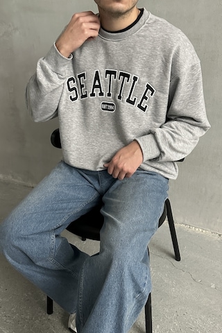 Erkek Seattle Baskılı Oversize Sweatshirt Gri
