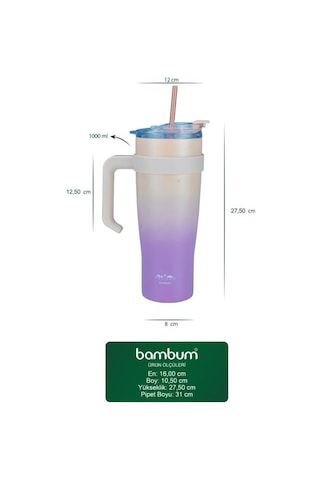 Bambum Horizon - Pipetli Termos Bardak Pembe 1000ml Pembe