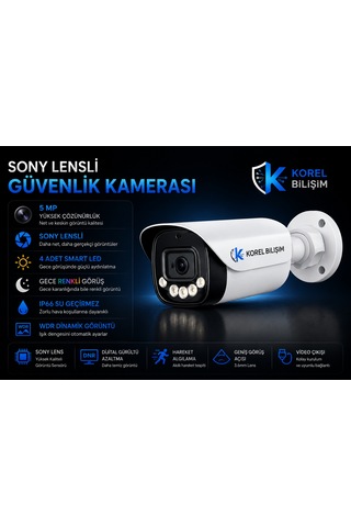 Korel Bilişim 4 Kameralı 5mp Sony Lensli Gece Renkli Güvenlik Kamerası Seti 250 Gb Hdd