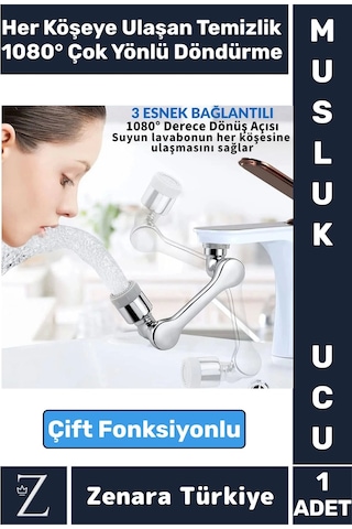 Kolay Montaj Metal Görünümlü 1080 Derece Dönebilen Çift Modlu Su Akışı Akrobat Musluk Ucu Başlığı