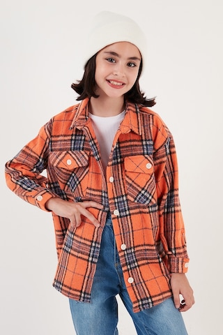 Lela Ekoseli Pamuklu Çift Cepli Kışlık Oduncu Kız Çocuk Gömlek Cf24W81783 Orange