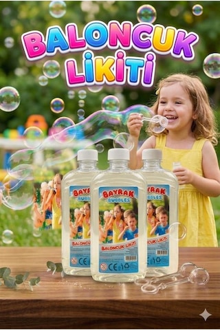 Bayrak Bubbles Baloncuk Likiti 3 Lü Set 3 X 500 Ml Büyük Boy Özel Formüllü, Leke Yapmayan Dev Baloncuk Suyu