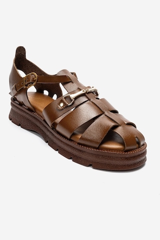 Luvishoes Rıela Taba Hakiki Deri Tokalı Kadın Sandalet