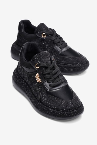 Mubiano Kadın Paraşüt Sneaker Süet Detaylı Taşlı Günlük Spor Ayakkabı Liva Siyah