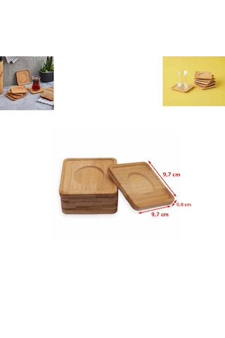 Paras Ticaret 6 Adet Bambu Ahşap Kare Çay Tabağı 6'lı Kare Bardak Altlığı Ebat: 9,7 Cm X 9,7 Cm X 0,8 Cm Ahşap