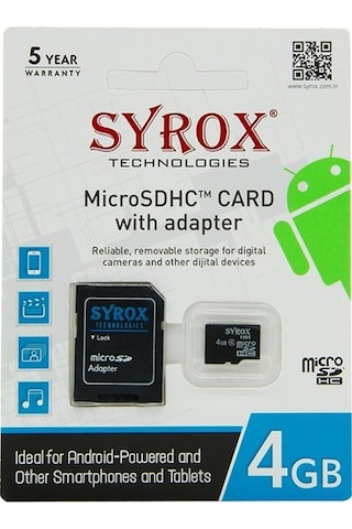Syrox 4 GB MicroSDHC Hafıza Kartı + Adaptör