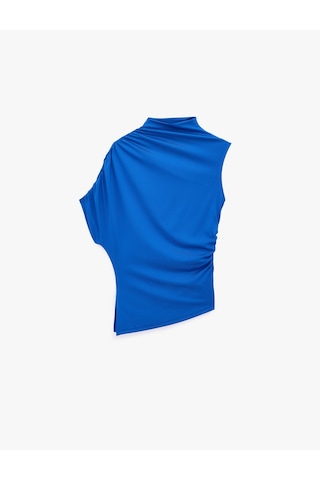 Koton Slim Fit Asimetrik Kesim Drapeli Dik Yaka Kobalt Mavi Bluz Mavi 6sak70029ek