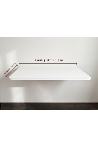 90x50 Cm Beyaz Oval Köşeli Duvara Monte Katlanır Masa Mekanizmalı Açılır Kapanır Duvar Masası