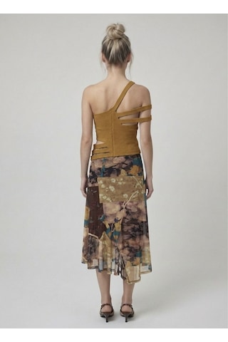 Neden Tekstil Asimetrik Tek Omuz Triko Crop Bluz - Camel