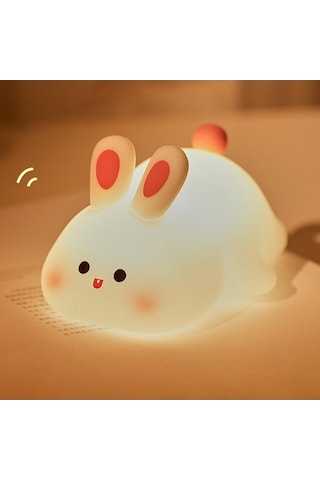 Maoyaya Sevimli Tavşan Mini Gece Lambası Çocuk Başucu Uyku Işığı Rgb Karartma Silikon Lamba, Uyku Işığı Çok Renkli