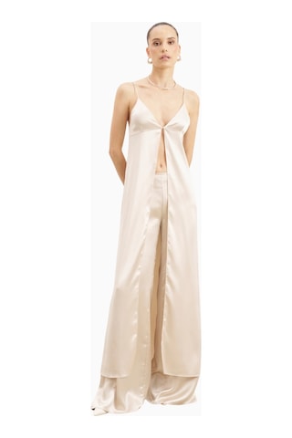 Because Of Alice Satin V Neck Longline Camisole Parlak V Yaka Saten Kadın Bluz Beyaz