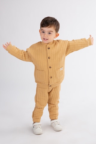 Erkek Çocuk Kapşonlu Kapitone Kumaş Hırkalı Alt Üst Takım Kahverengi