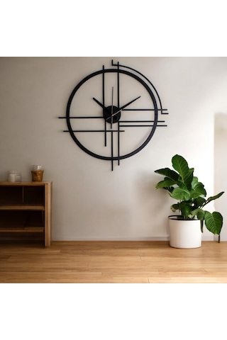 50 Cm Siyah Çelik Duvar Saati Sessiz Quartz Mekanizma, Paslanma Siyah Çerçeve