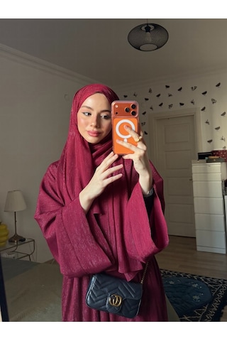 Şakika Kadın Shine Abaya Ferace & Şal - Standart Beden & Farklı Boy Bordo