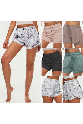 Reedark Kadın Spor Şortu: İki Parça Tasarım, Hızlı Kuruma, Nefes Alabilir, Ayarlanabilir Bel, Yoga Ve Koşu İçin İdeal Yeşil, L Beden Yeşil