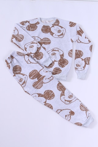 Hçm Erkek Çocuk Pijama Takımı Şardonlu Mickey Mouse Baskılı Ribanalı E27 Gri