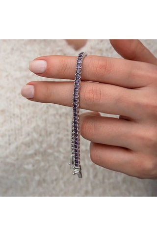 Artsmagazinmücevher Gümüş Mor Zirkon Taşlı Su Yolu Kadın Bileklik