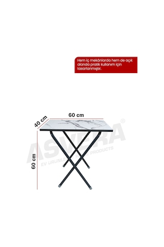 Asvera Mio 40x60 Antrasit Mermer Desenli Balkon Masası - Katlanabilir Pratik Mutfak Masası Diğer