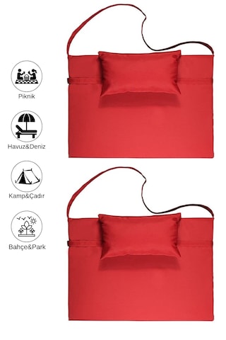 Reyo 2 ADET Taşınabilir Katlanır Plaj Havuz Minderi, Şezlong Minderi Kamp Yatağı 2 cm Kırmızı/Kırmızı 8908-8908