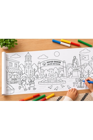 Haydi Dekor Kendi Şehrimi Boyuyorum Boyama Rulosu 30x400 Cm 4 Metre Dev Şehir Temalı Eğitici Ve Eğlenceli Çocuk Boyama Kağıdı 1 Adet