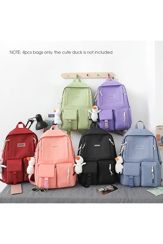 4 Adet Tuval Sırt Çantası Combo Set Crossbody Çanta Mor Mor