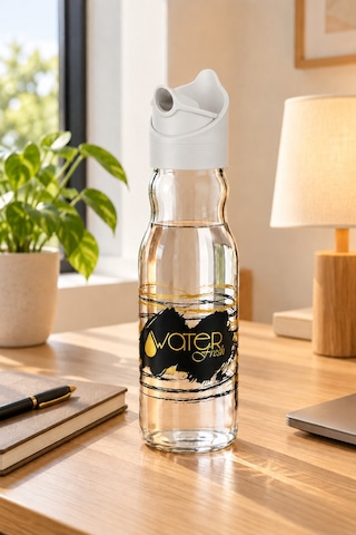 Water Fresh 700 Ml Çevrilebilir Kapaklı Cam Sürahi Başucu Ve Çalışma Masası Sürahisi Gri - 927537818